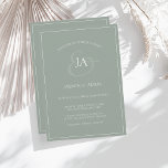 Eenvoudige uitnodiging voor groene monogram huweli<br><div class="desc">Eenvoudige Sage Green Monogram Wedding Invitation. Duw uw uw trouwgasten stijlvol onder de indruk met deze trendy moss green bruiloft met een prachtig wit script, met de initialen van de bruid en de bruidegom op een sage groene achtergrond. Deze Uitnodiging heeft een verbluffend moss groen ontwerp, met moderne en minimale...</div>