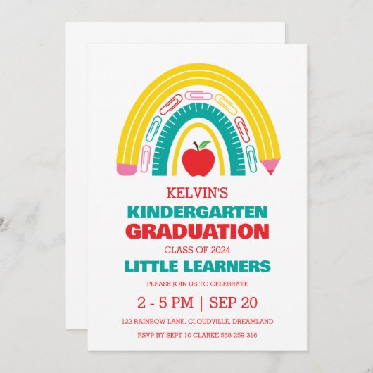 Eenvoudige uitnodiging voor het afstuderen van de (Voorkant / Achterkant)