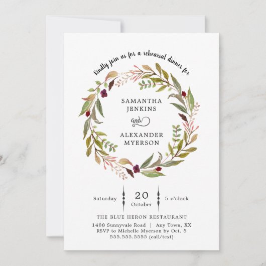 Eenvoudige uitnodiging voor het diner van Wreath W (Voorkant)