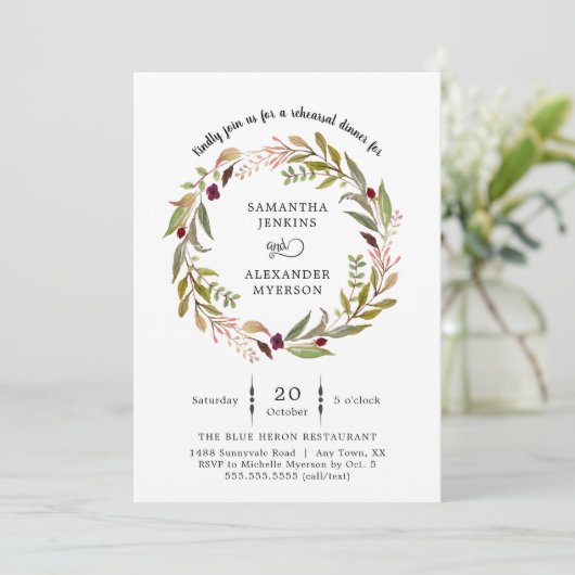 Eenvoudige uitnodiging voor het diner van Wreath W (Staand voorkant)