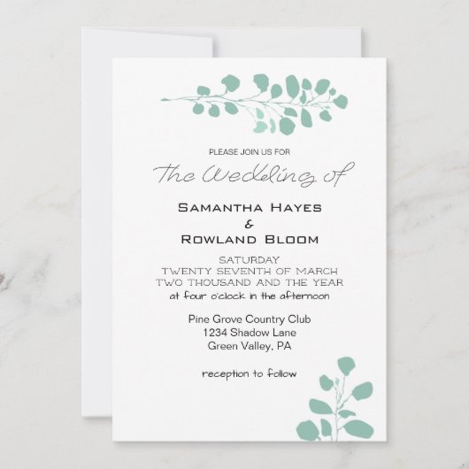 Eenvoudige uitnodiging voor het huwelijk tussen Sa (Voorkant)