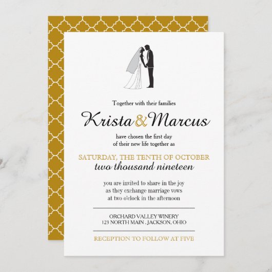 Eenvoudige uitnodiging voor het huwelijk van Silho (Voorkant / Achterkant)