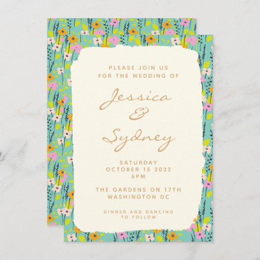 Eenvoudige  uitnodiging voor het huwelijk van tuin (Voorkant / Achterkant)