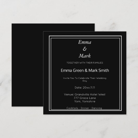 Eenvoudige uitnodiging voor het huwelijksplein op  (Voorkant / Achterkant)