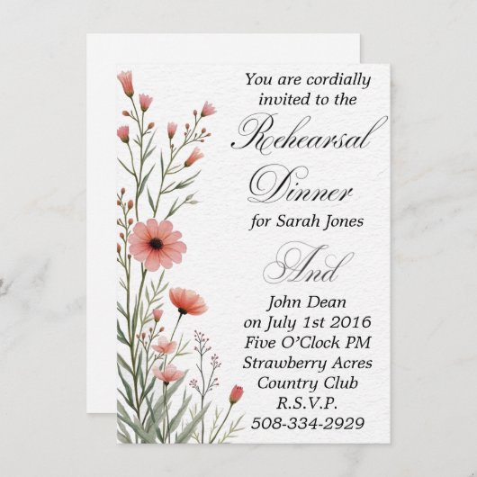 Eenvoudige uitnodiging voor het oefendiner (Voorkant / Achterkant)