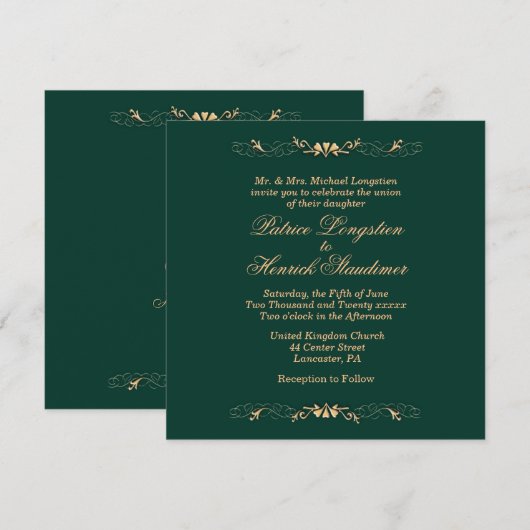 Eenvoudige uitnodiging voor Hunter Green en Gold W (Voorkant / Achterkant)