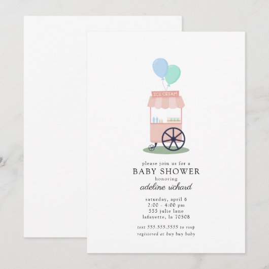 Eenvoudige uitnodiging voor Ice Cream Cart-Baby sh (Voorkant / Achterkant)
