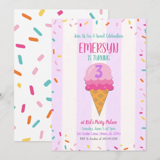 Eenvoudige uitnodiging voor Ice Cream Party (Voorkant / Achterkant)