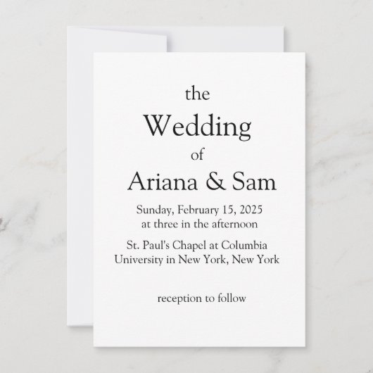 Eenvoudige uitnodiging voor klassieke bruiloft (Voorkant)