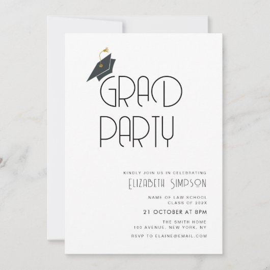 Eenvoudige uitnodiging voor minimale tekstgraduati (Voorkant)