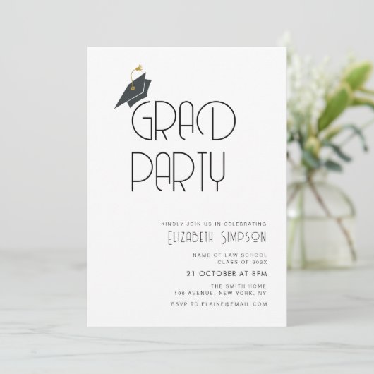 Eenvoudige uitnodiging voor minimale tekstgraduati (Staand voorkant)