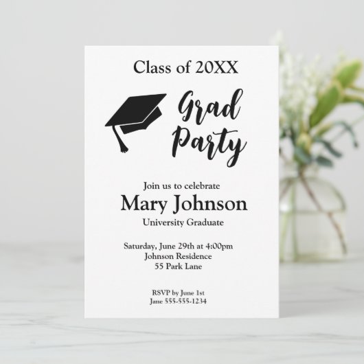 Eenvoudige uitnodiging voor modern zwart-wit Afstu (Staand voorkant)