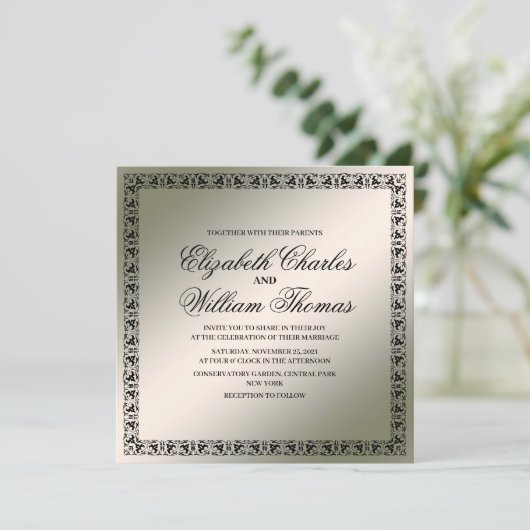 Eenvoudige uitnodiging voor moderne, zwarte en zil (Staand voorkant)