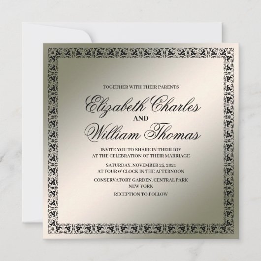 Eenvoudige uitnodiging voor moderne, zwarte en zil (Voorkant)