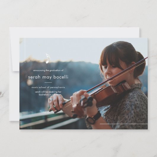 Eenvoudige uitnodiging voor Music Major Afstuderen (Voorkant)