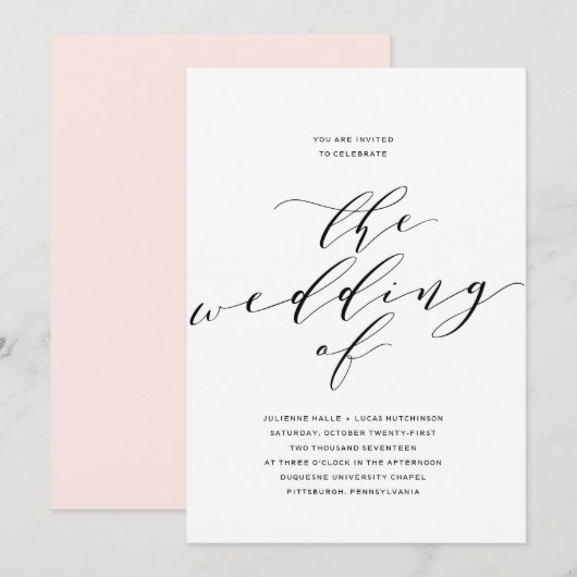 Eenvoudige uitnodiging voor Romance kalligrafie (Voorkant / Achterkant)