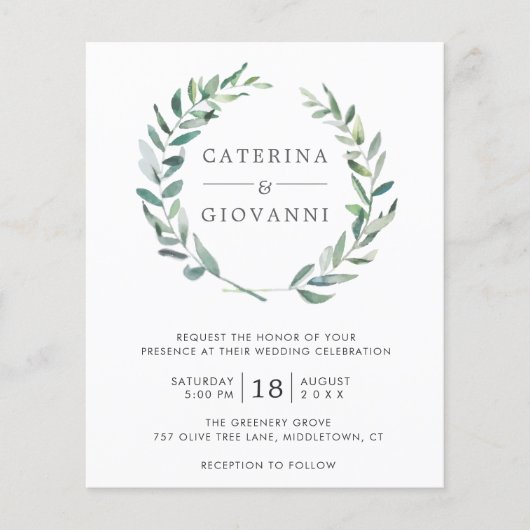 Eenvoudige uitnodiging voor Rustic Greenery Budget (Voorkant)