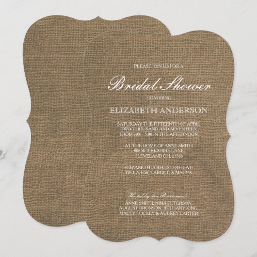 Eenvoudige uitnodiging voor Rustige Burlap Bridal- (Voorkant / Achterkant)