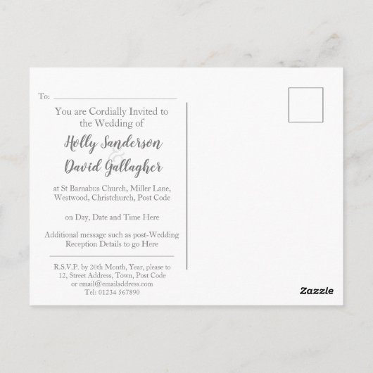 Eenvoudige uitnodiging voor Silver Grey & White We (Achterkant)