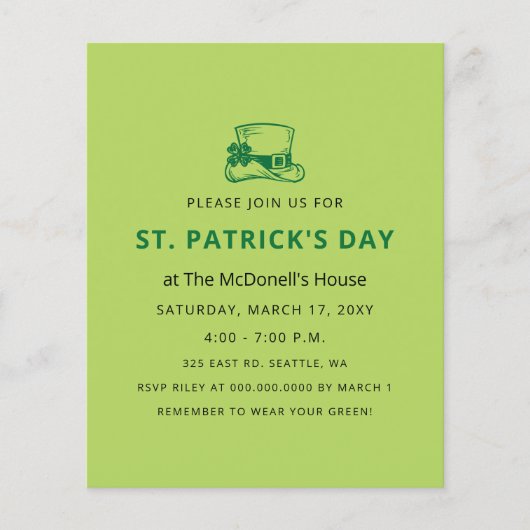 Eenvoudige uitnodiging voor St. Patricks Day (Voorkant)