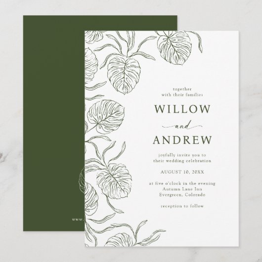 Eenvoudige uitnodiging voor Tropical Wedding (Voorkant / Achterkant)