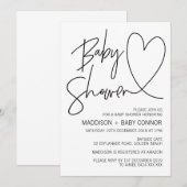Eenvoudige uitnodiging voor zwart-wit Baby shower (Voorkant / Achterkant)