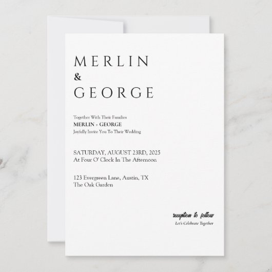 Eenvoudige uitnodiging voor zwart-witbruiloft (Voorkant)