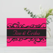 Eenvoudige uitnodiging voor zwarte en roze bruilof (Staand voorkant)