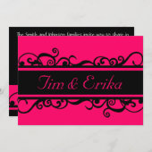 Eenvoudige uitnodiging voor zwarte en roze bruilof (Voorkant / Achterkant)