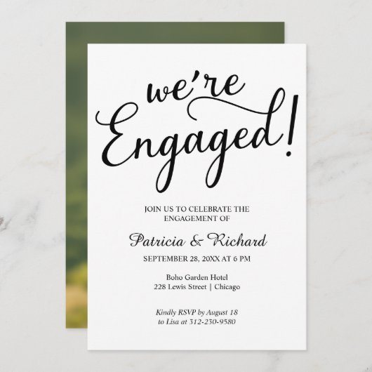 Eenvoudige uitnodigingen van de Engaged Party (Voorkant / Achterkant)