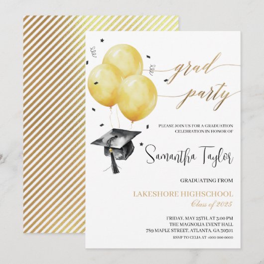 Eenvoudige uitnodigingen van de Graduation Party (Voorkant / Achterkant)