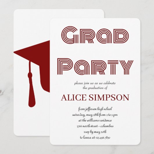 Eenvoudige uitnodigingen van de Graduation Party (Voorkant / Achterkant)