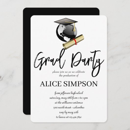 Eenvoudige uitnodigingen van de Graduation Party (Voorkant / Achterkant)