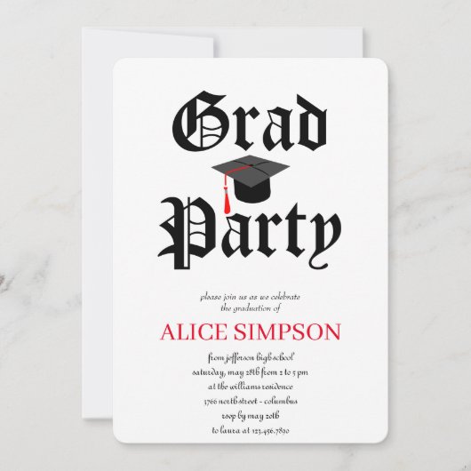 Eenvoudige uitnodigingen van de Graduation Party (Voorkant)