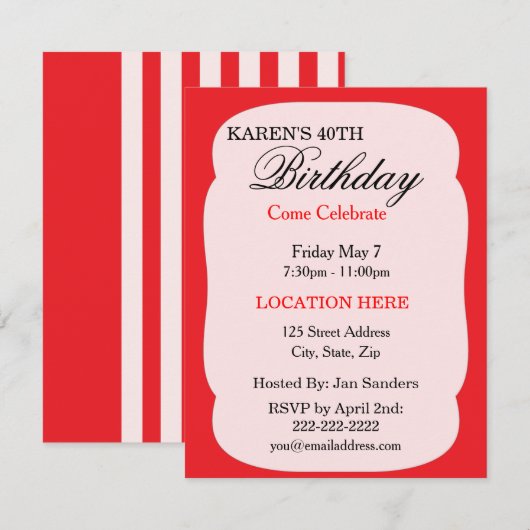 Eenvoudige uitnodigingen van de Partij van de Dage (Voorkant / Achterkant)