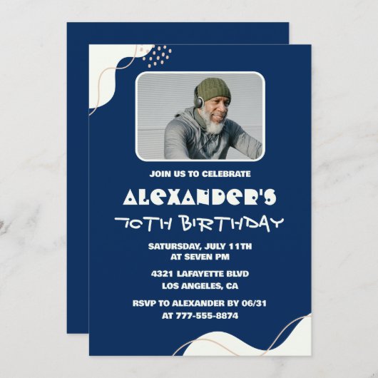 Eenvoudige uitnodigingen voor 70e verjaardag Manne (Voorkant / Achterkant)