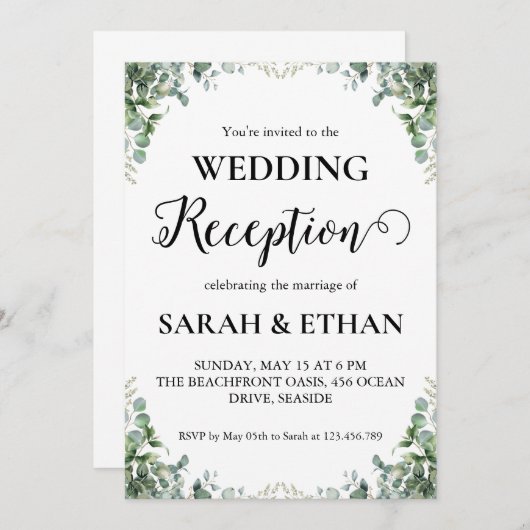 Eenvoudige uitnodigingen voor eucalyptus bruiloft (Voorkant / Achterkant)