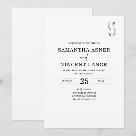 Eenvoudige uitnodigingen voor huwelijken (Voorkant / Achterkant)