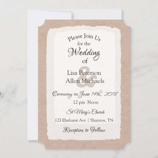 Eenvoudige uitnodigingen voor Rustic Tan en White (Voorkant)