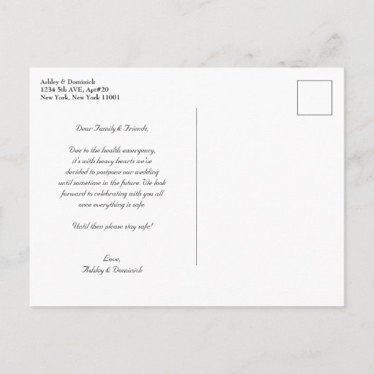 Eenvoudige uitstel van de bruiloft  aankondigingskaart (Achterkant)