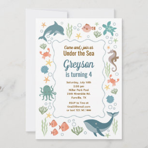 Eenvoudige Under the Sea Oceaan Verjaardagsuitnodi Kaart