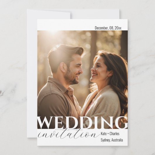 Eenvoudige Unieke QR Code Foto Bruiloft uitnodigin Kaart (Voorkant)