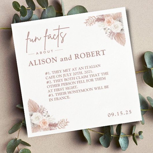 Eenvoudige unieke trendy leuke weetjes bruiloft servet