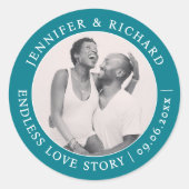 Eenvoudige unieke turquoise Blauwgroen liefde foto Ronde Sticker (Voorkant)