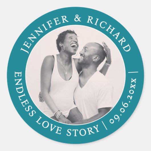 Eenvoudige unieke turquoise Blauwgroen liefde foto Ronde Sticker (Voorkant)