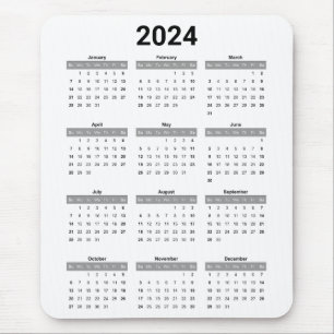 Eenvoudige US Zwart & Wit 2024 Jaarkalender Muismat