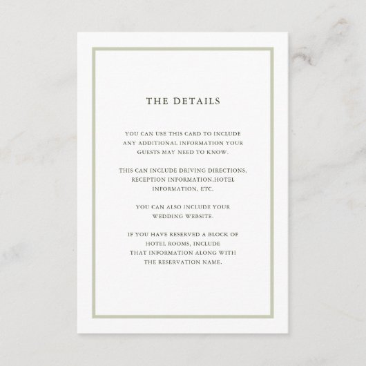 Eenvoudige vakantie bruiloft | Details bruiloft ga Informatiekaartje (Voorkant)