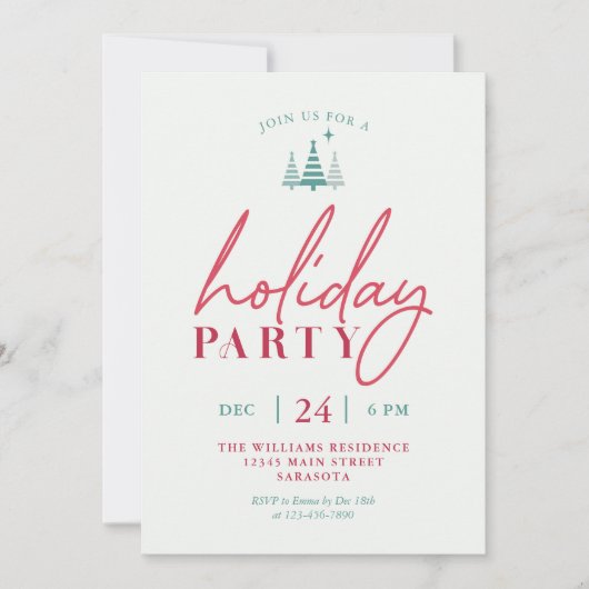 Eenvoudige vakantie kerstfeest uitnodiging rood (Voorkant)