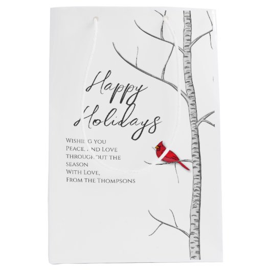 Eenvoudige vakantie winter rode kardinaal berk boo medium cadeauzakje (Voorkant)