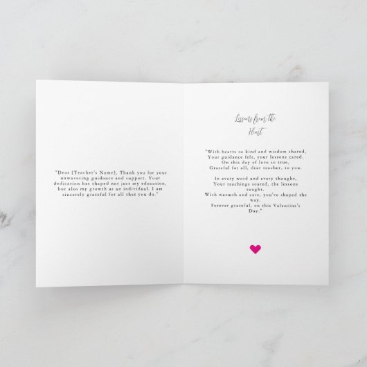 Eenvoudige Valentijnsdag fotokaart voor docent Kaart (Binnen)